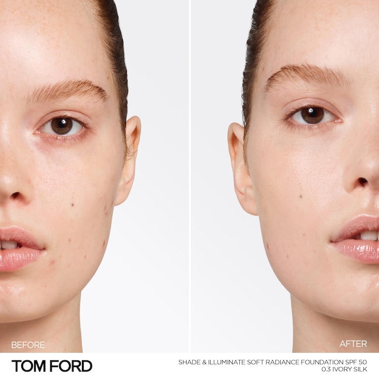 Shade and Illuminate Soft Radiance Foundation SPF 50, Ivory Silk, 0.3, 30ml, Model, Light Skin Tone