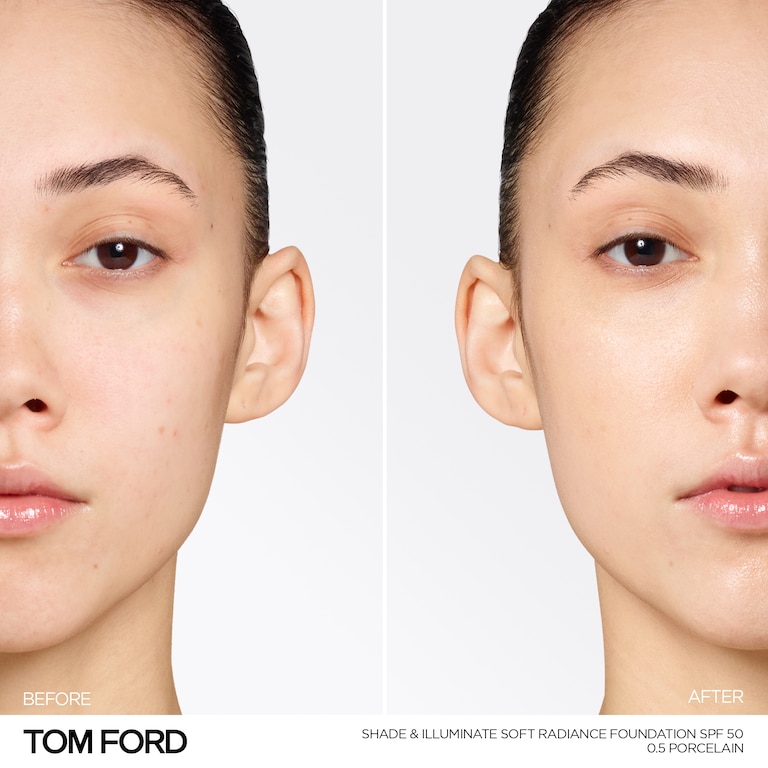 Shade and Illuminate Soft Radiance Foundation SPF 50, Porcelain, 0.5, 30ml, Model, Light Skin Tone