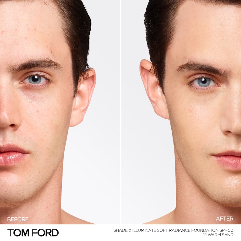 Shade and Illuminate Soft Radiance Foundation SPF 50, Warm Sand, 1.1, 30ml, Model, Light Skin Tone