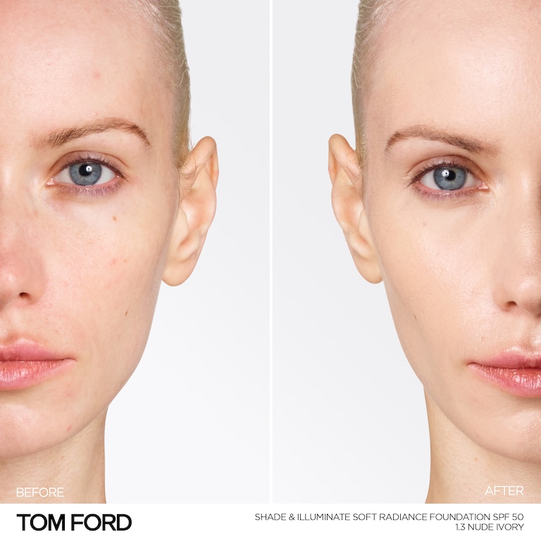 Shade and Illuminate Soft Radiance Foundation SPF 50, Nude Ivory, 1.3, 30ml, Model, Light Skin Tone