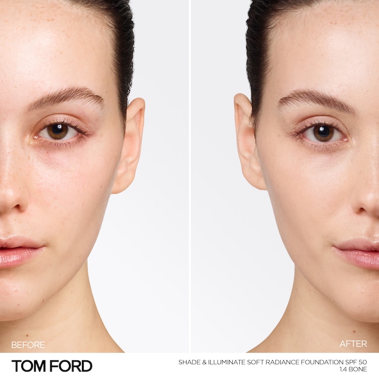 Shade and Illuminate Soft Radiance Foundation SPF 50, Bone, 1.4, 30ml, Model, Light Skin Tone