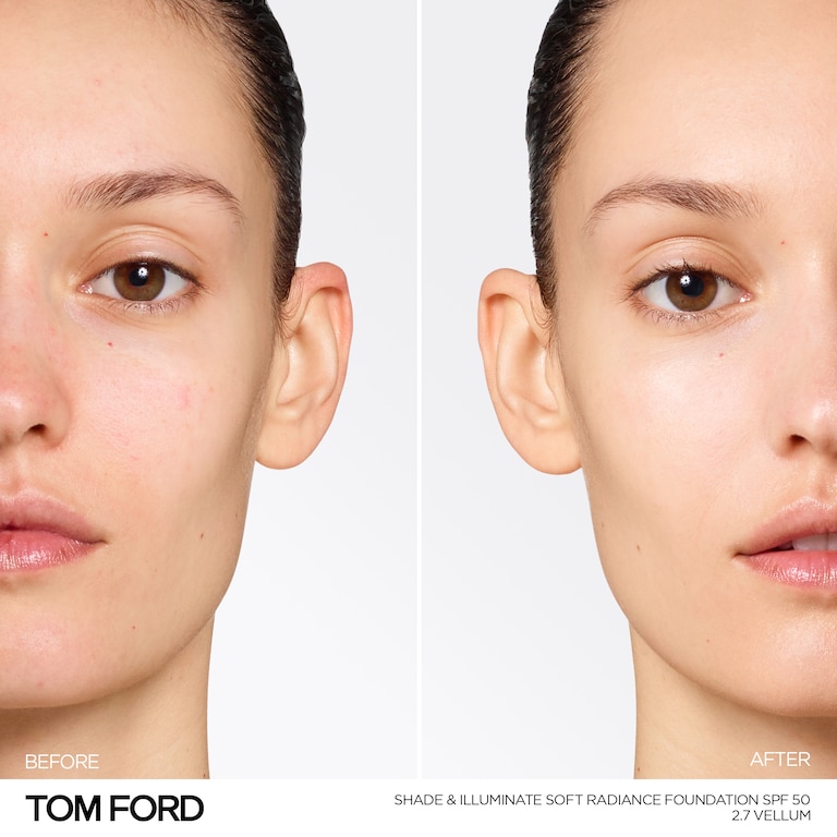 Shade and Illuminate Soft Radiance Foundation SPF 50, Vellum, 2.7, 30ml, Model, Light Skin Tone