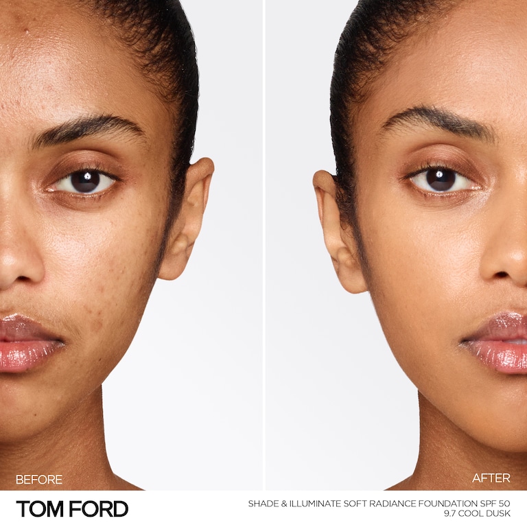 Shade and Illuminate Soft Radiance Foundation SPF 50, Cool Dusk, 9.7, 30ml, Model, Deep Skin Tone