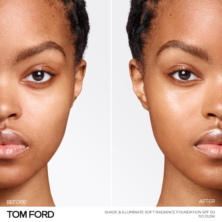 Shade and Illuminate Soft Radiance Foundation SPF 50, Dusk, 11.0, 30ml, Model, Deep Skin Tone