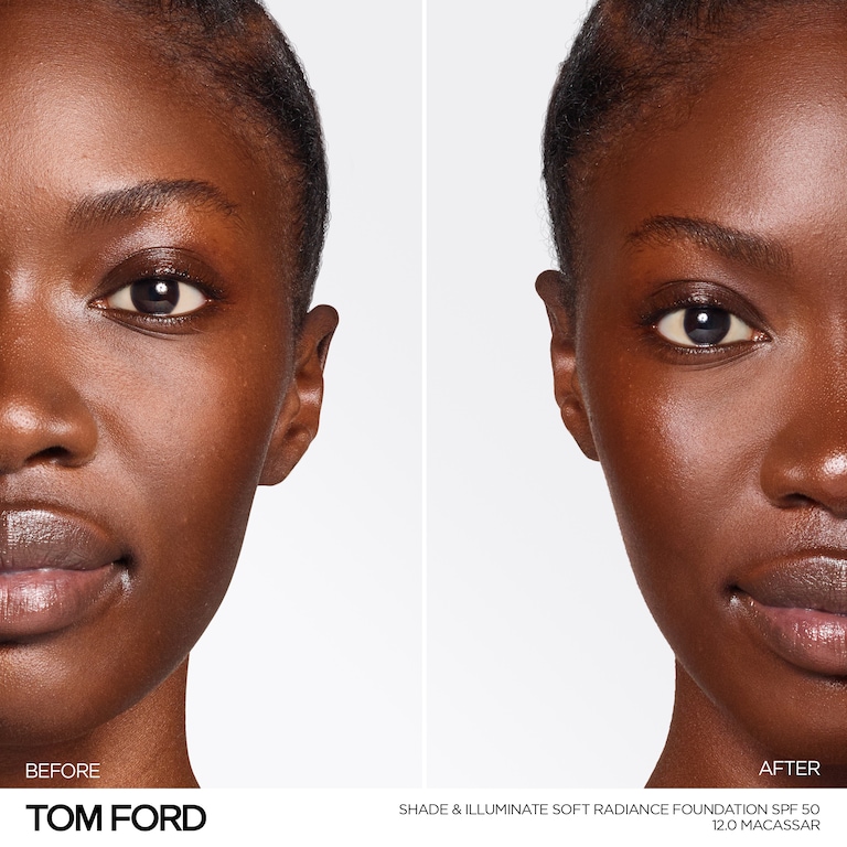 Shade and Illuminate Soft Radiance Foundation SPF 50, Macassar, 12.0, 30ml, Model, Deep Skin Tone