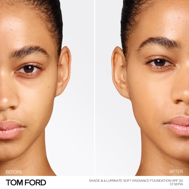 Shade and Illuminate Soft Radiance Foundation SPF 50, Sepia, 7.2, 30ml, Model, Medium Skin Tone