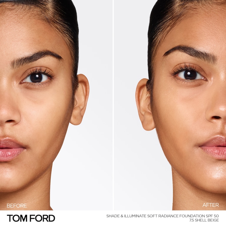 Shade and Illuminate Soft Radiance Foundation SPF 50, Shell Beige, 7.5, 30ml, Model, Medium Skin Tone