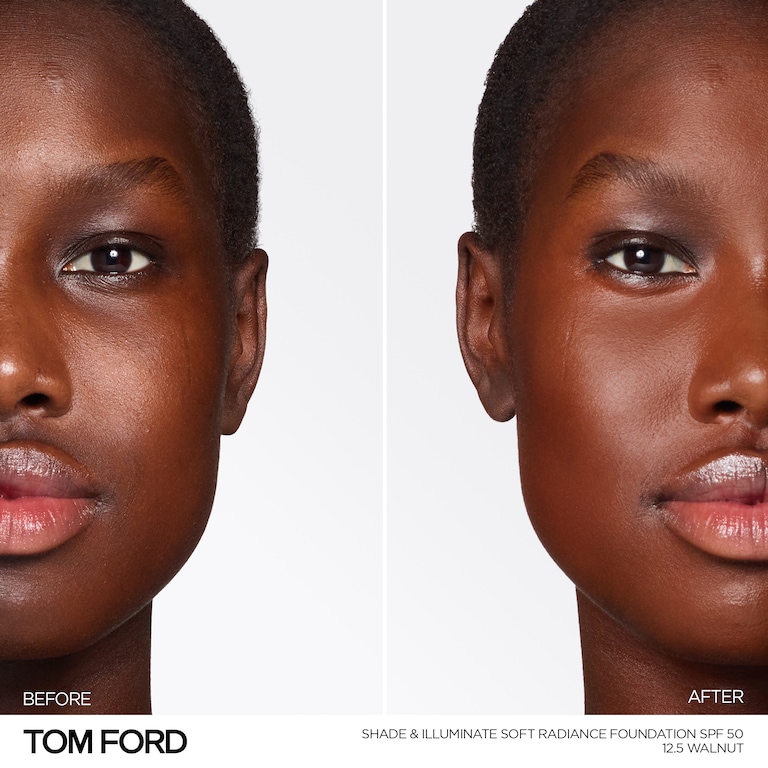 Shade and Illuminate Soft Radiance Foundation SPF 50, Walnut, 12.5, 30ml, Model, Deep Skin Tone